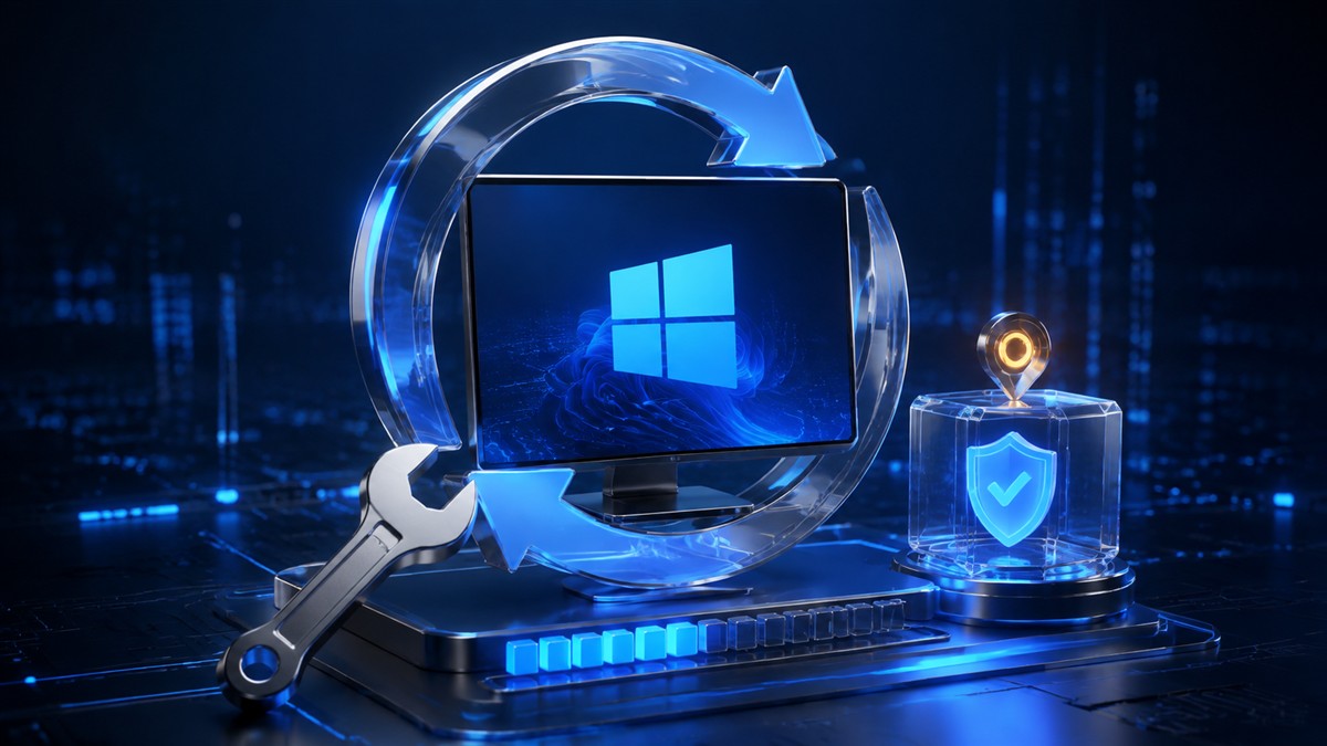 Windows update recovery with diagnostic tools and restore checkpoint