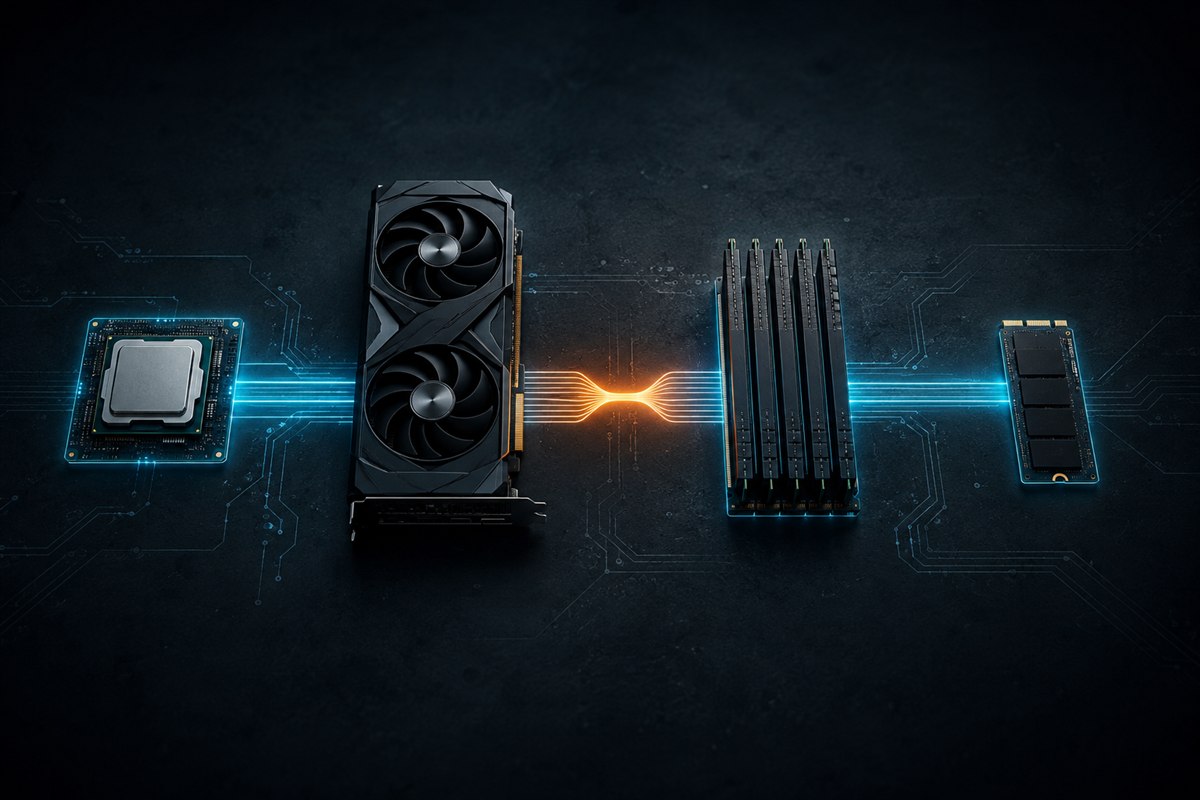 CPU, graphics card, memory and storage arranged for diagnosis