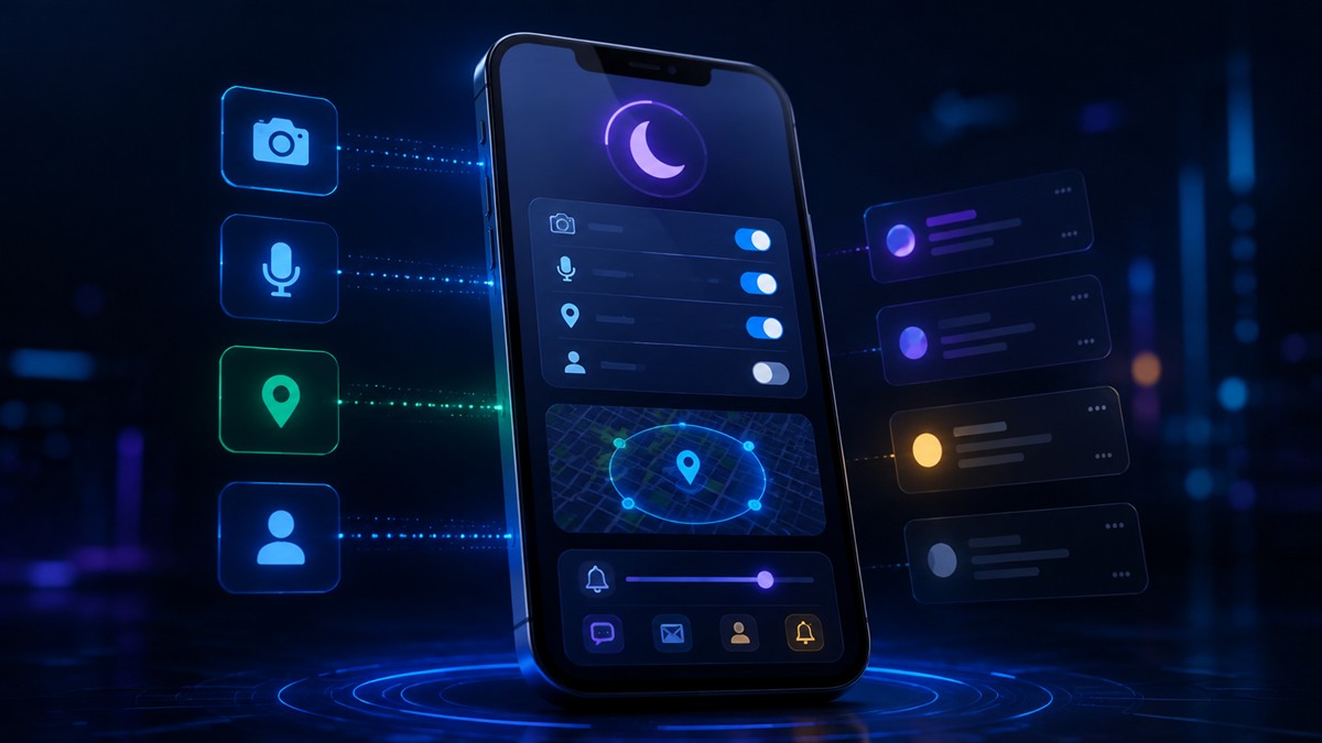 Smartphone displaying privacy, focus and notification settings