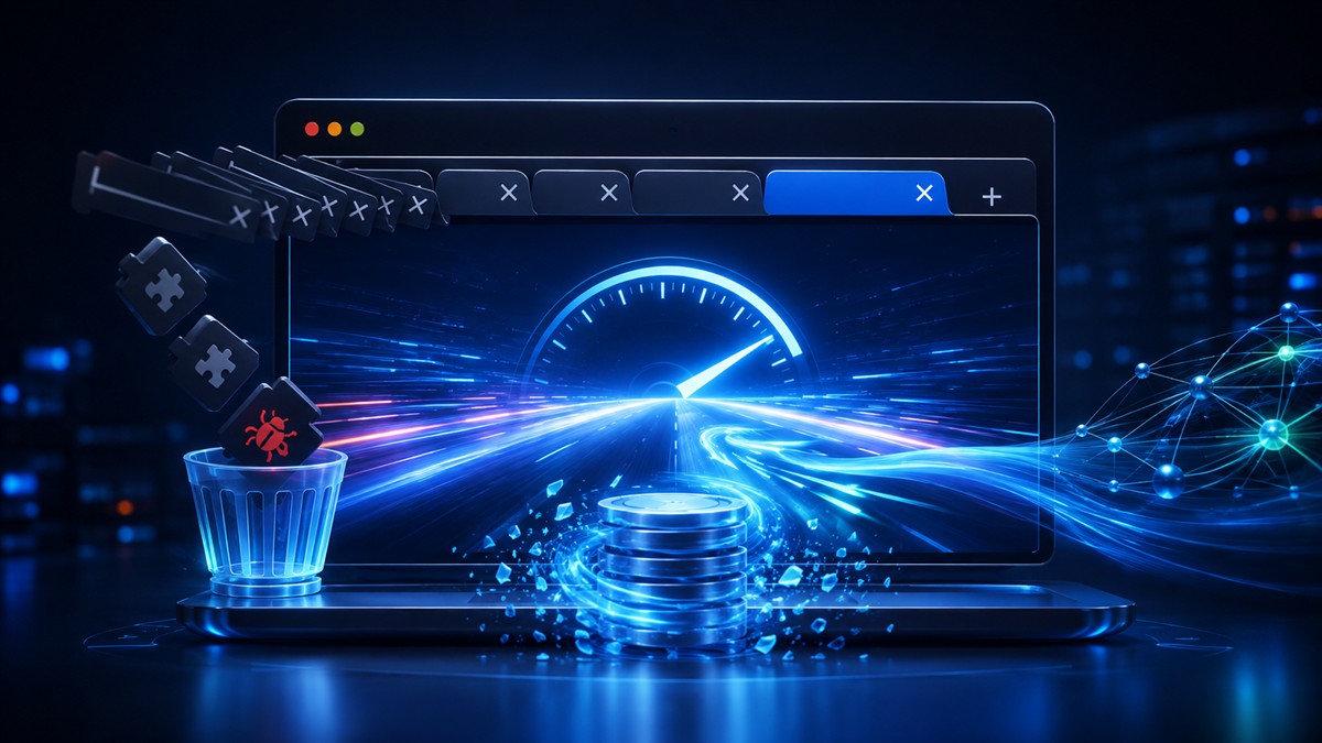Web browser sped up by managing tabs, extensions, cache and network flow