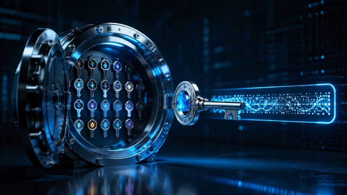 Password manager vault holding unique keys and credentials