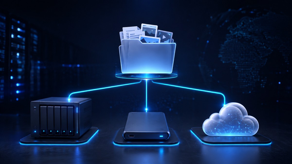 Important files copied across local, external and cloud storage