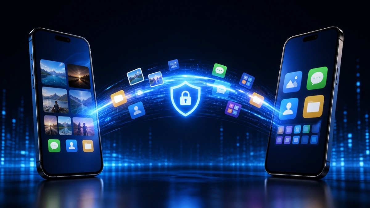 Two smartphones transferring personal data securely
