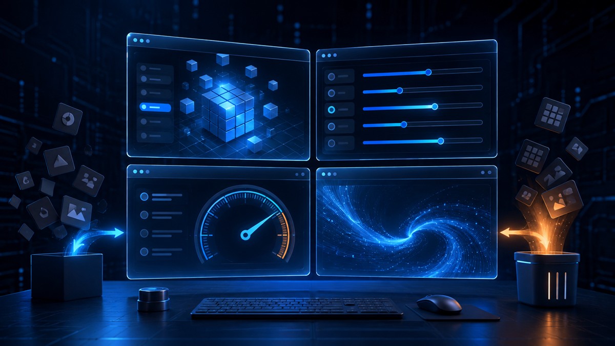 Organized Windows desktop with settings and performance controls