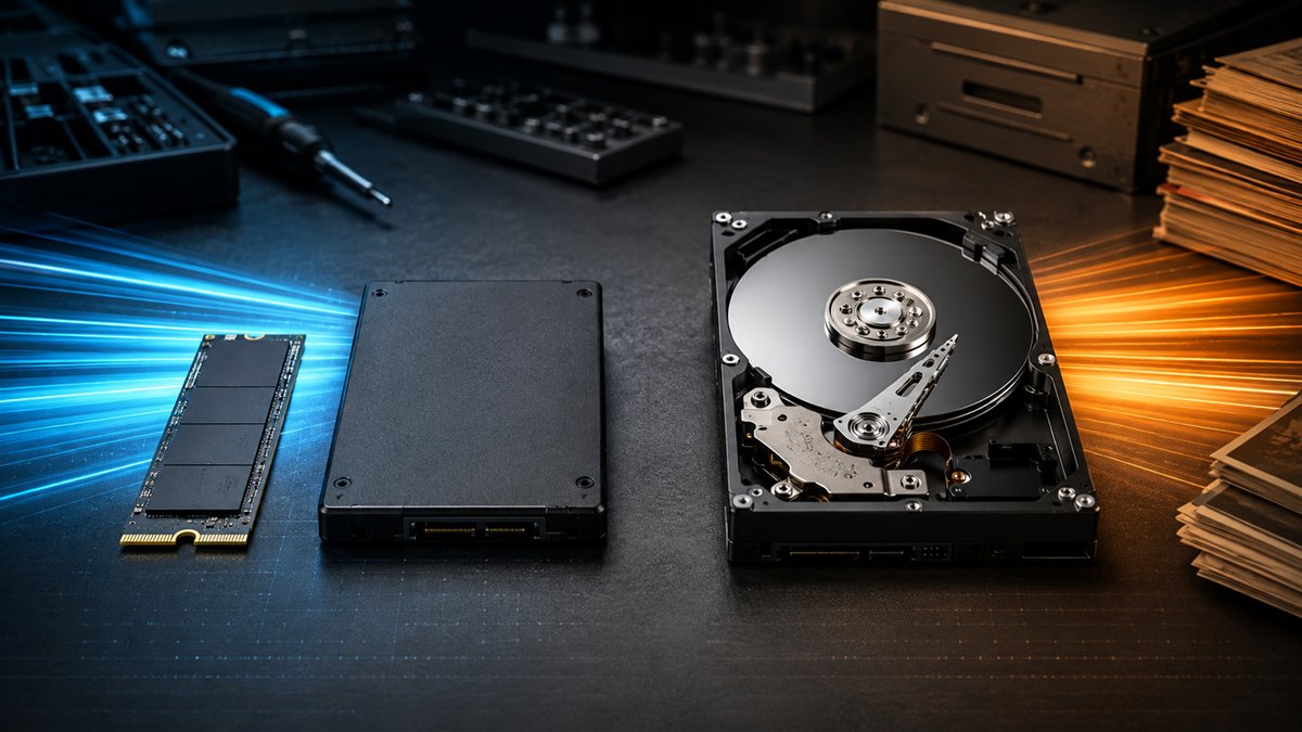 NVMe and SATA solid-state drives compared with a mechanical hard drive